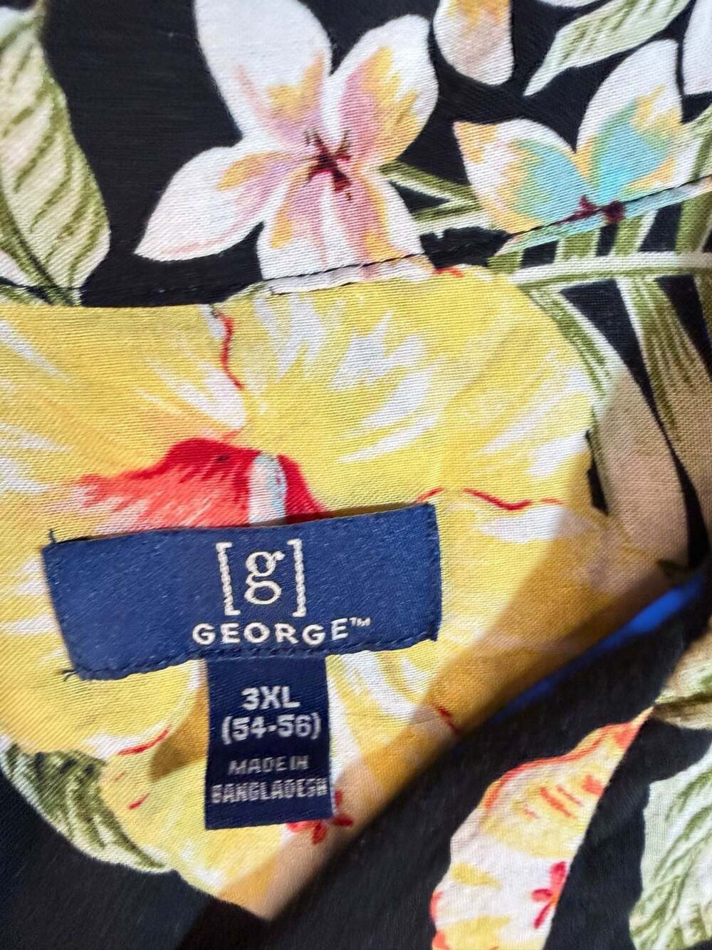 George Men's Black Tropical Hibiscus Floral Hawaiian Shirt 3XL - Picture 3 of 5